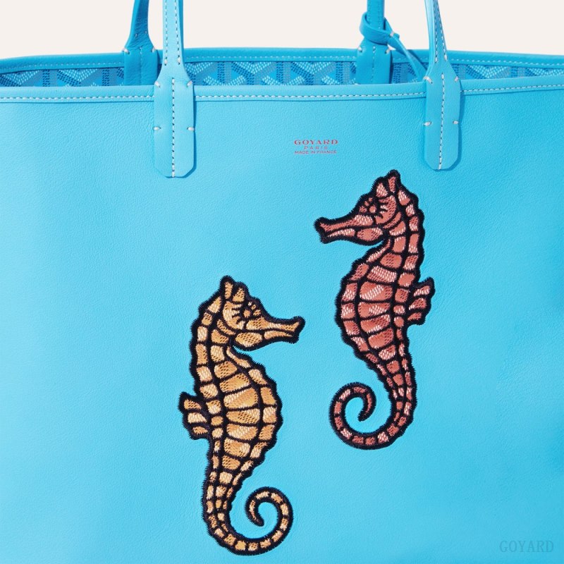 Bolso Tote Goyard Anjou PM Seahorse Embroidery Turquesa | GY-OVX1661