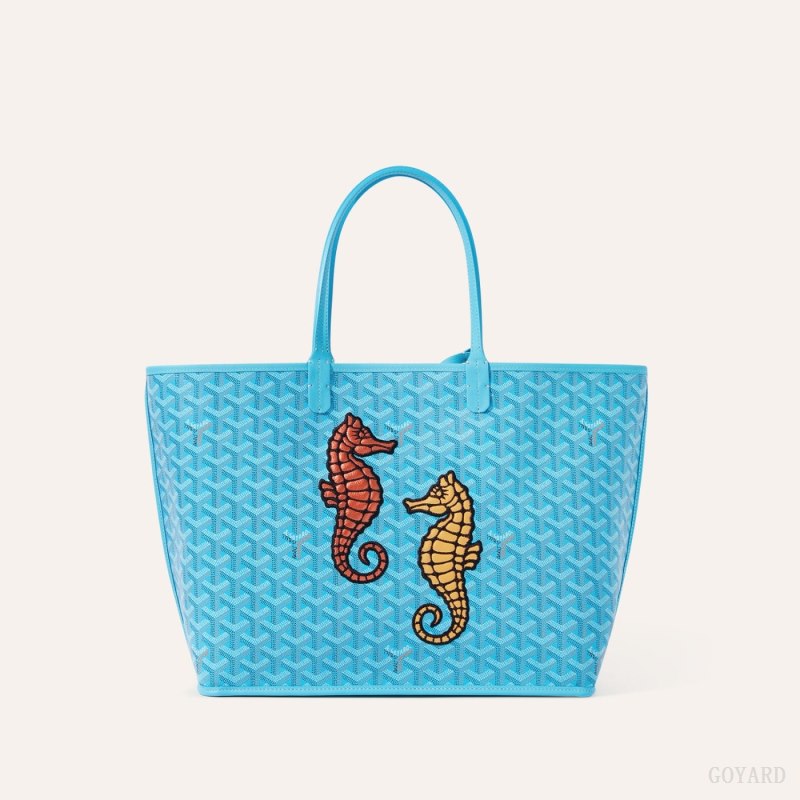 Bolso Tote Goyard Anjou PM Seahorse Embroidery Turquesa | GY-OVX1661