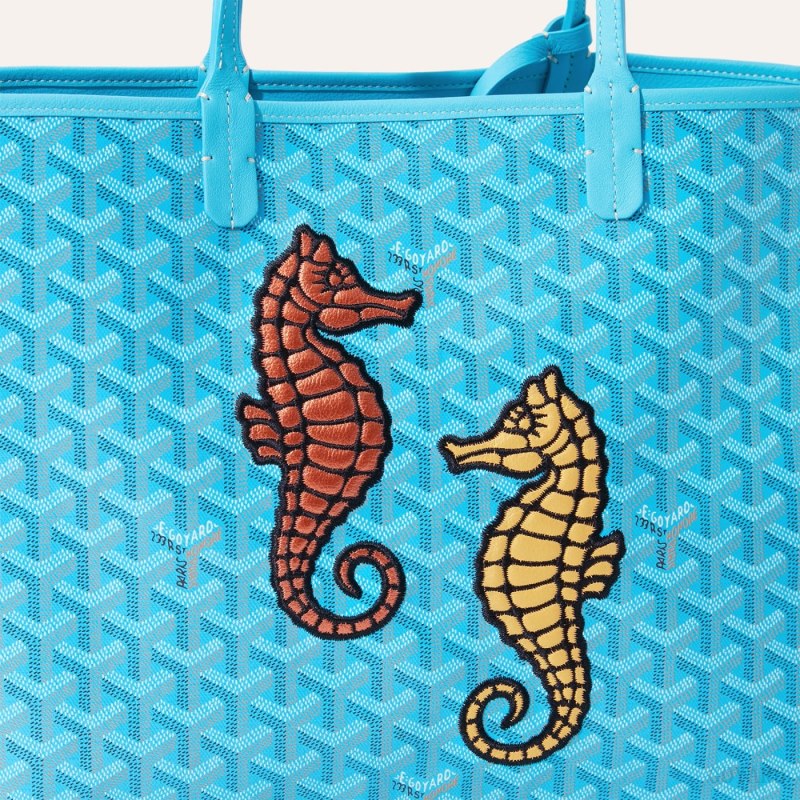 Bolso Tote Goyard Anjou PM Seahorse Embroidery Turquesa | GY-OVX1661