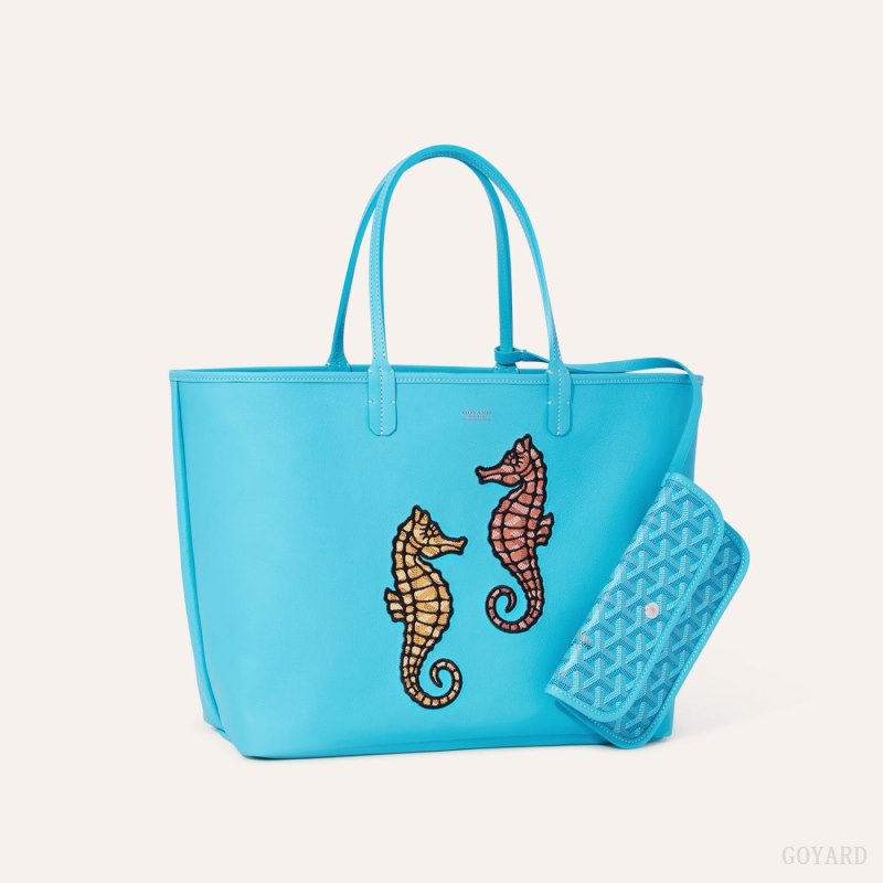 Bolso Tote Goyard Anjou PM Seahorse Embroidery Turquesa | GY-OVX1661